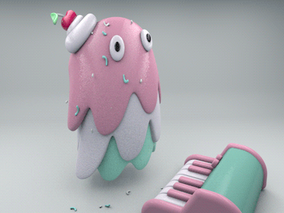 Ice cream ghost caught a cold 3d achoo animation character cherry cream cute gif ice synth