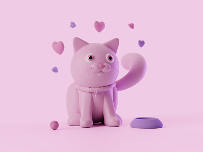 Dean The Cat 🐱 3d 3d illustation blender cat cute design happy hearts light love low poly pink render valentines