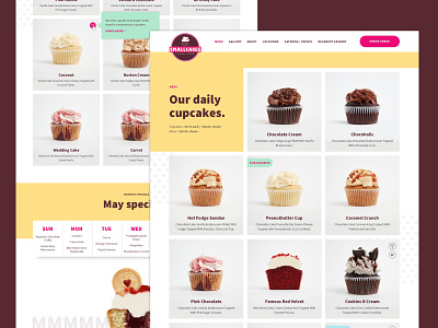 SmallCakes :: Menu Page bakery blocks calendar cards colorful cupcakes dessert menu playful slider ui week