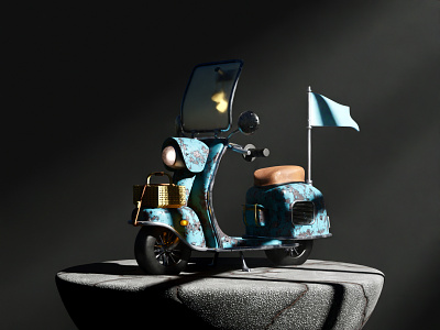 Return of the moped 3d blender cgart cycles diorama illustration lighting moped render vehicle