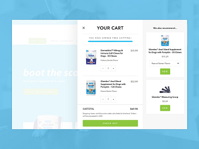 Glandex :: Cart animal care animals animation cards cart dogs e commerce homepage product cards shopping cart slide out ui ux vet