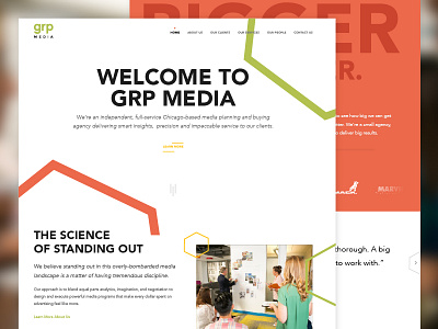 GRP Media agency bold brand colorful hexagons homepage media ui ux