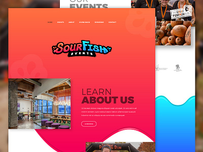 SourFish Events bold brand colorful gradients homepage ui ux