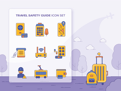 Travel Safety Icons backpack bird guide icon icons icons pack plane safety pin suitcase travel