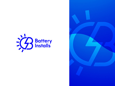Battery Installs Logo blue brand branding clean energy environment identity logo mark solar energy solar panel vector