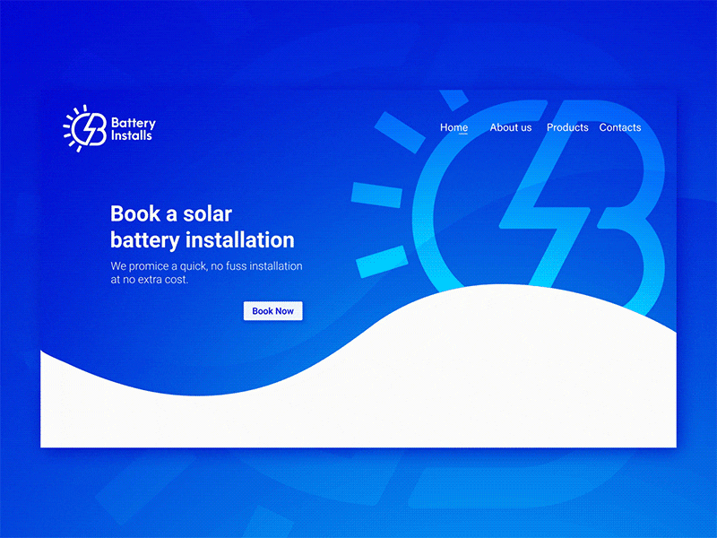 Battery Installs Website animation blues branding energy icon landing page motion design solar panel ui ux web website