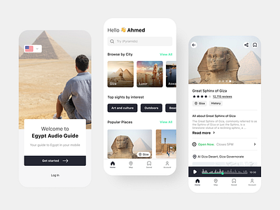 Egypt Audio Guide App ahmedagrma app audio design egypt guide mobile ui user experience user interface ux