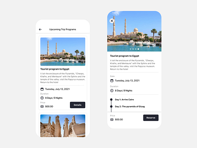 EAG App - Upcoming Trip Programs ahmedagrma app audio design egypt guide mobile travel ui user experience user interface ux