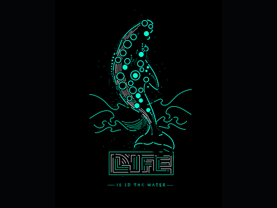 Life is in the water - Whales badge identity illustration line