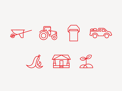Compost Wheels Icons banana peel bucket bungalow compost house icons plant sprout tractor truck wheelbarrow