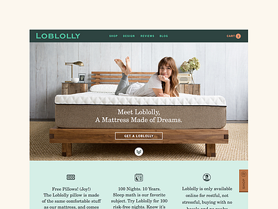 Loblolly Site branding ecommerce hero image homepage icons mattress product responsive website