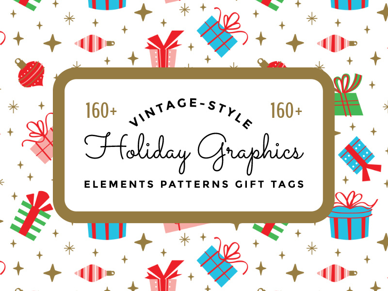 Vintage Holiday Graphics illustration vector stock for sale seamless pattern gift tags elements graphics creative market