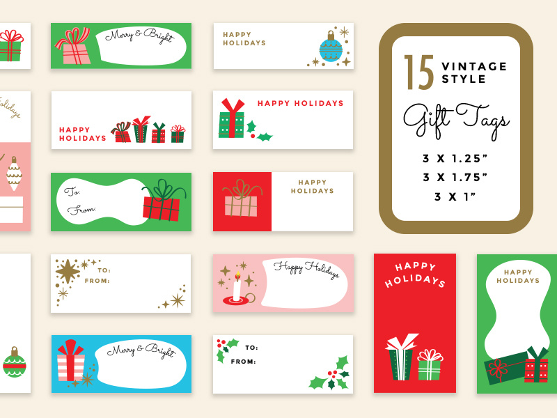 Vintage Holiday Gift Tags vector for sale present tags christmas xmas holiday gift creative market retro vintage illustration