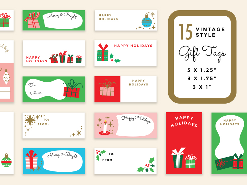 Vintage Holiday Gift Tags christmas creative market for sale gift holiday illustration present retro tags vector vintage xmas