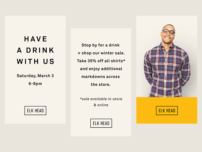 Elk Head Instastory minimalist mens fashion branding social media instagram sale ecommerce