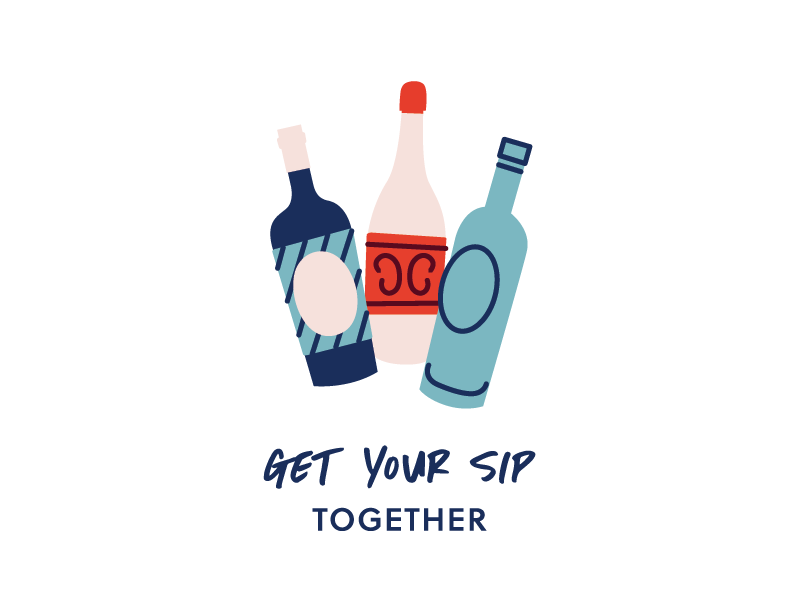 Get your sip together! wine boutique cute branding illustration wine bottles
