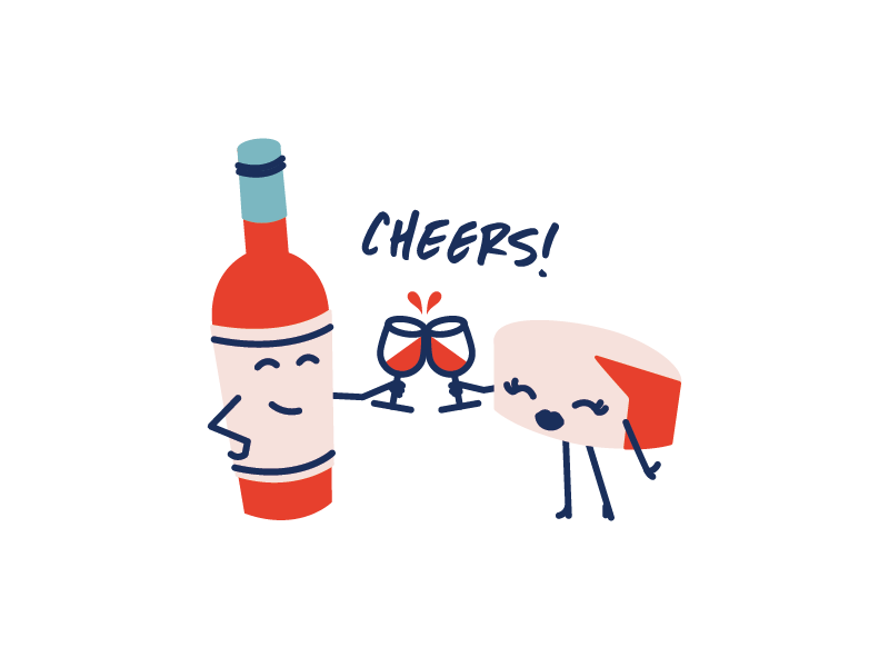 Cheers! illustrations branding cute fun wine boutique charcuterie wine and cheese