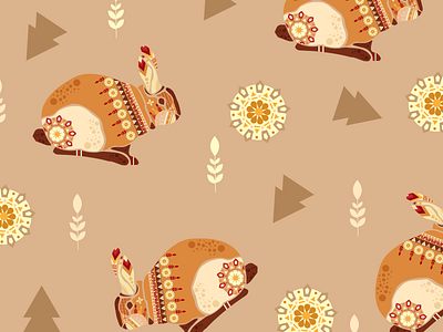 Pattern Illustration"Rabbit" with ethnic mix