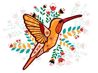 Flying with the flowers bird illustration concept art ethnic flower illustration illustration pattern vectorart