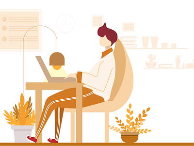 working time character design illustration laptop minimal sitting work