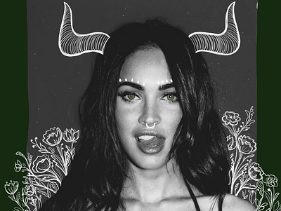 Taurus Season for Auric astrological astrology botanical celebrityportrait florals illustration illustrator meganfox procreate taurus