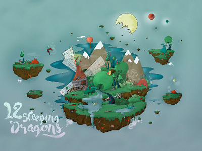 12 Sleeping Dragons dragons illustration island