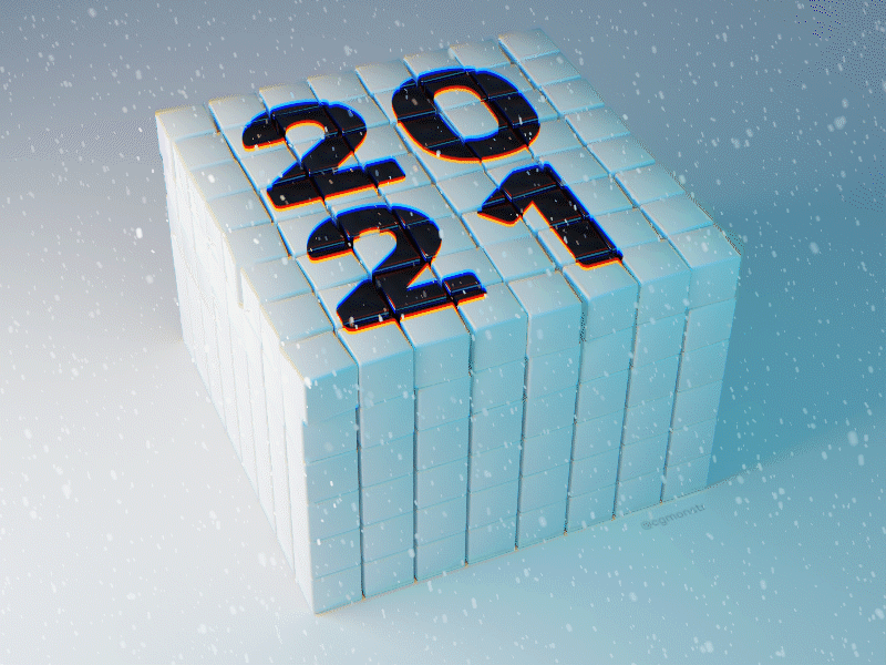Goodbye 2021. Hello 2022 3d animation blender crush cube destroy illustration model motion graphics newyear render snow