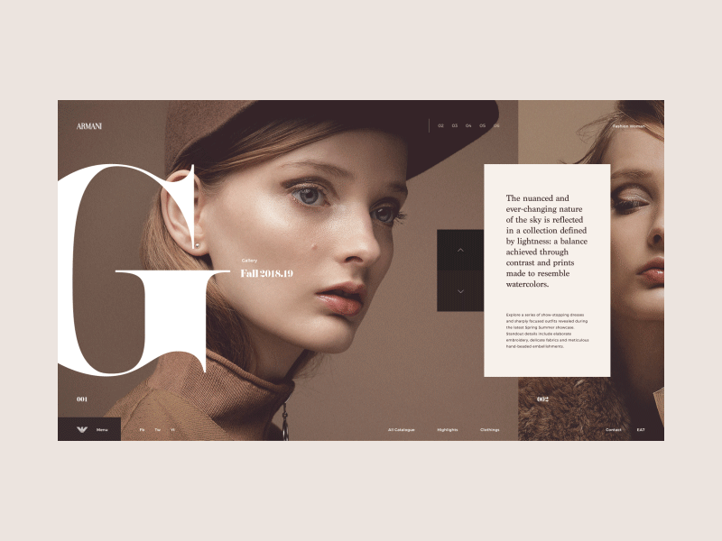 Armani Fall 2018.19 block design fashion interaction landing layout minimal modular mondrianism template typography ui