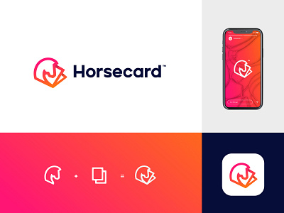 Horsecard™ animal app brand cards concept design gradient horse icon illustration logo logo design logomark mark minimal monogram simple symbol ui ux