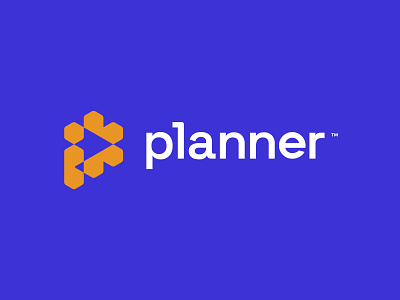 planner™ airplane brand branding conceptual flat hexagon icon illustration logo logo design minimal monogram p simple space symbol typography ui ux vector