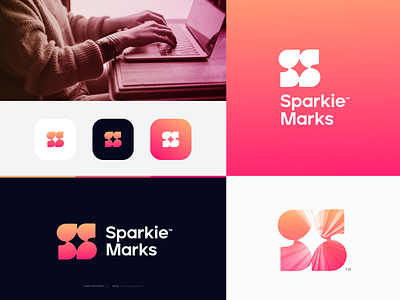 Sparkie Marks™ brand branding colorful concept gradient icon illustration letter logo logo design logomark mark minimal simple spark startup symbol vector