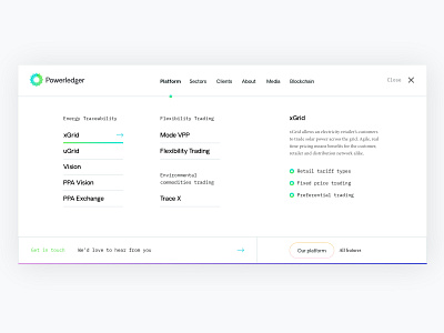 Powerledger Website Nav custom design digital energy retailer navigation ui user ux website