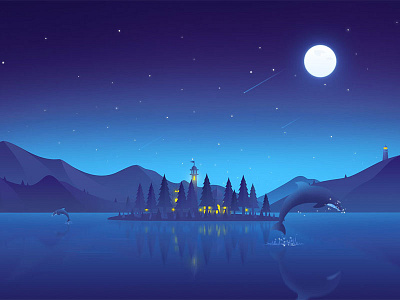 A quiet night illustrations moon night ui