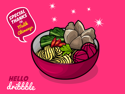 Hello Dribbble!! art bakso food food vector illustration inkscape meatball noodle vector