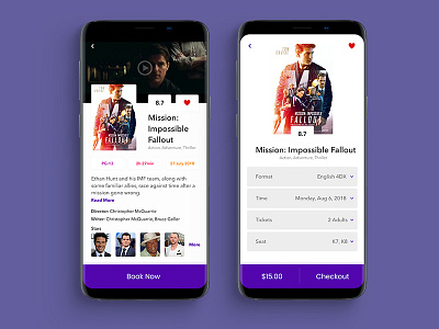 Movie Tickets Booking app booking checkout cinema daily ui mobile movie tickets ui ux white