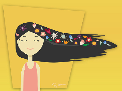 Spring girl with her own cosmos art card art design flat illustration vector