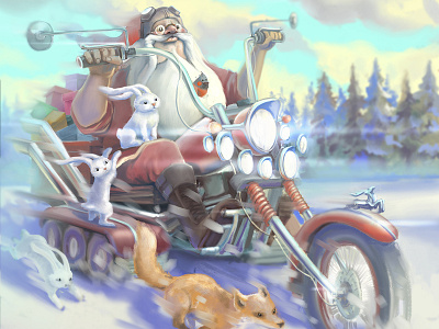 Santa on the motorbike digital art illustration newyear santa claus typography