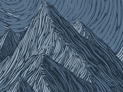 Antarctic cornice mountains woodcut