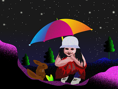 Dreamy Girl fine art illustartor illustration painting ui umbrella ux vector web
