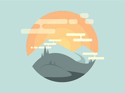 Explorer Series : Mountain Morning. clouds depth of field design graphics iconography illustration mountains playful vector wip