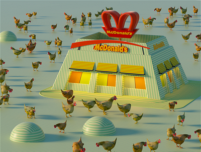 McDonald chicken during lockdown advertisement animator art direction branding chiken cinema 4d covid 19 illustration lockdown mcdonald octane render rendering rigging