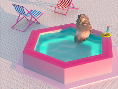 Quarantine hippo in pool 3d art 3d visualization animal animation art direction cinema 4d design hippo illustration octane render pool quarantine life rendering