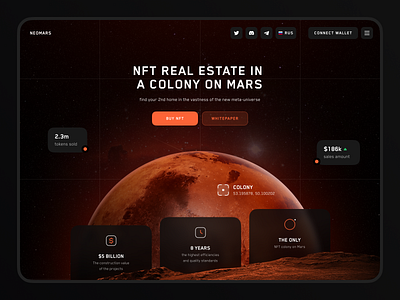 NFT Real Estate on the Mars crypto cryptocurrency landing page mars nft real estate space ui ux