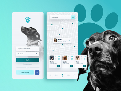 APP for Dogs Walkers app app design design dog fun home map onboarding paw ui ux uxui walk xd design