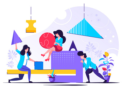 Team assembling an abstract geometric puzzle abstract analitycs branding business character communication design finance geometric illustration progress success technology