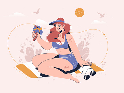 Vacation beach character concept female flat girl holiday ice cream illustration journey rest summer sun travel vector woman