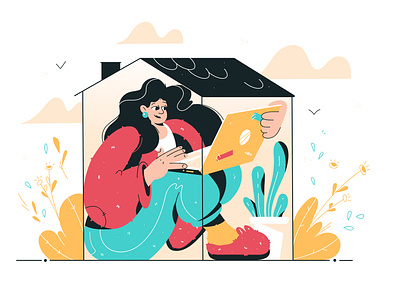 Stay at home character concept design female flat frilance girl home illustration laptop person protected safe stayathome stayhome technology vector virus woman work