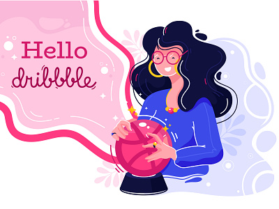 Hello, Dribbble ! character debut design drawing dribbble dribbble ball fortune teller hello dribbble illustration