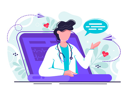 Online medicine aid app assistance cardiology character chat communication consulting decision diagnosis doctor healthcare heart help hospital medicine online screen service sick