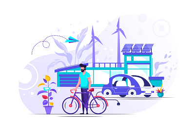 Concept smart house alternative car character clean design eco ecology ecosystem electricity energy house nature organic recycle renewable smart solar sun technology windmill